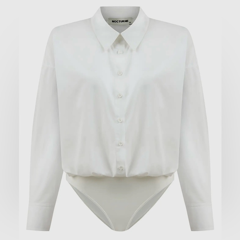 Nocturne White Button Down Long Sleeve Bodysuit NWT Size: Small